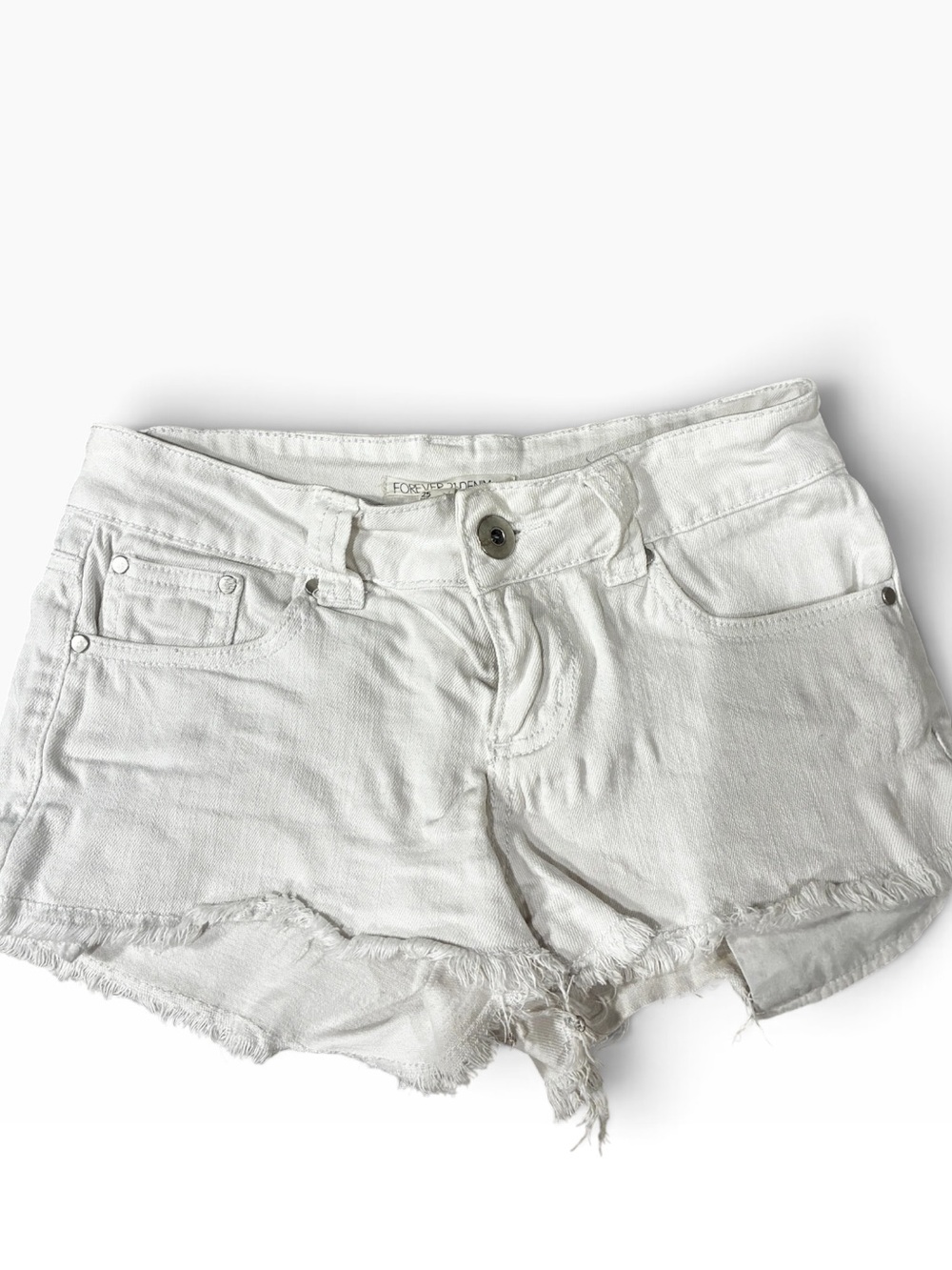 Forever 21 White Stretch Denim Frayed Hem Shorts. Worn Once